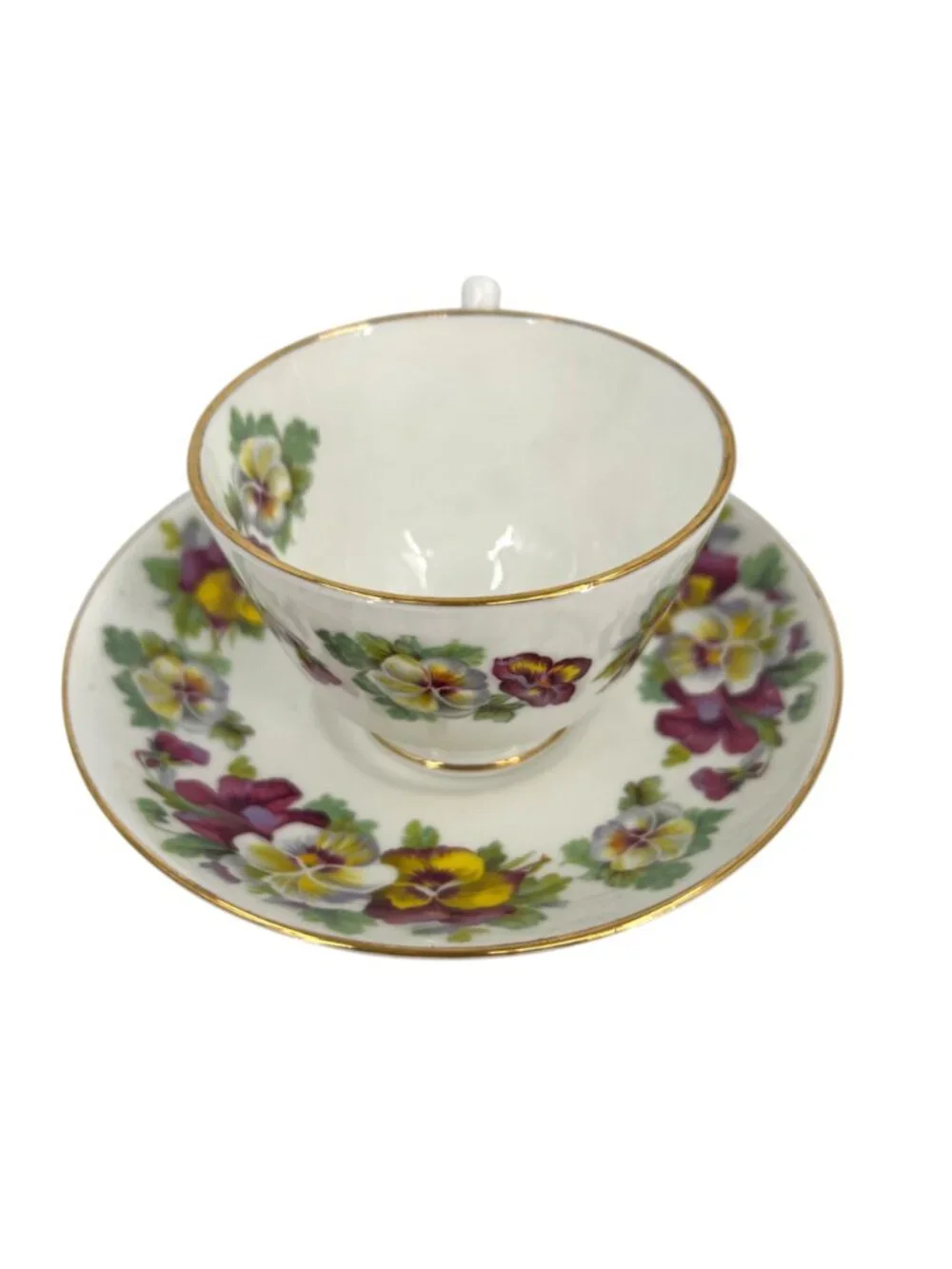 Crown Staffordshire England Purple Yellow Pansies Gold Trimmed F15069